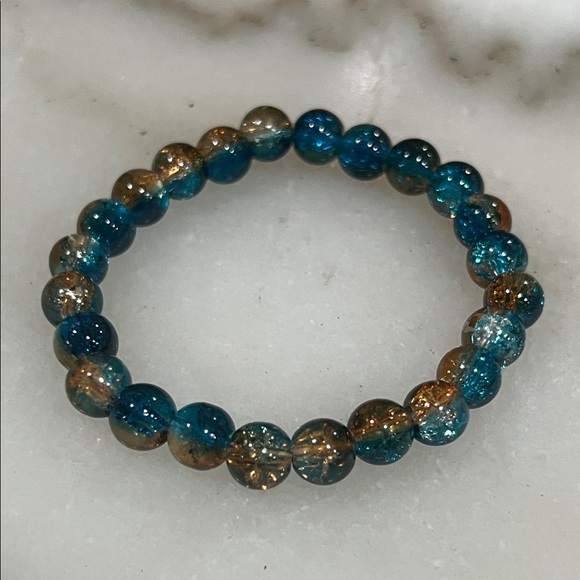 Chic Blue and Gold Beaded Bracelet - Picture 3 of 4